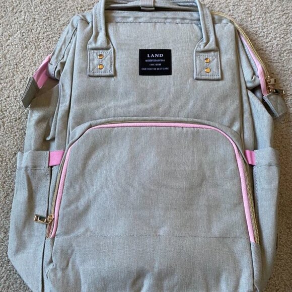 Grey and line pink diaper bag back pack - Picture 2 of 4